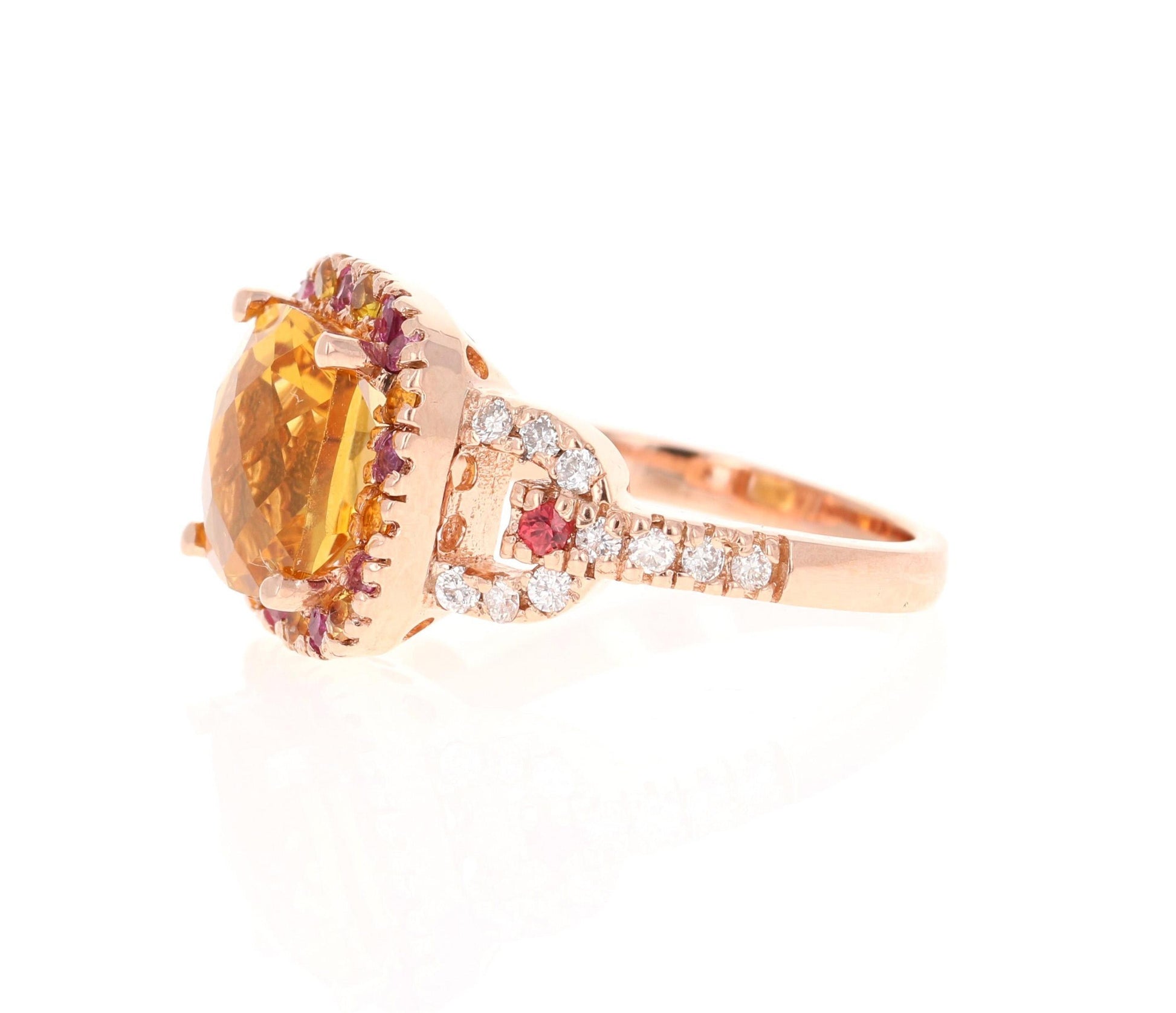 5.10 Carat Cushion Cut Citrine, Pink Sapphire Diamond 14 Karat Rose Gold Ring