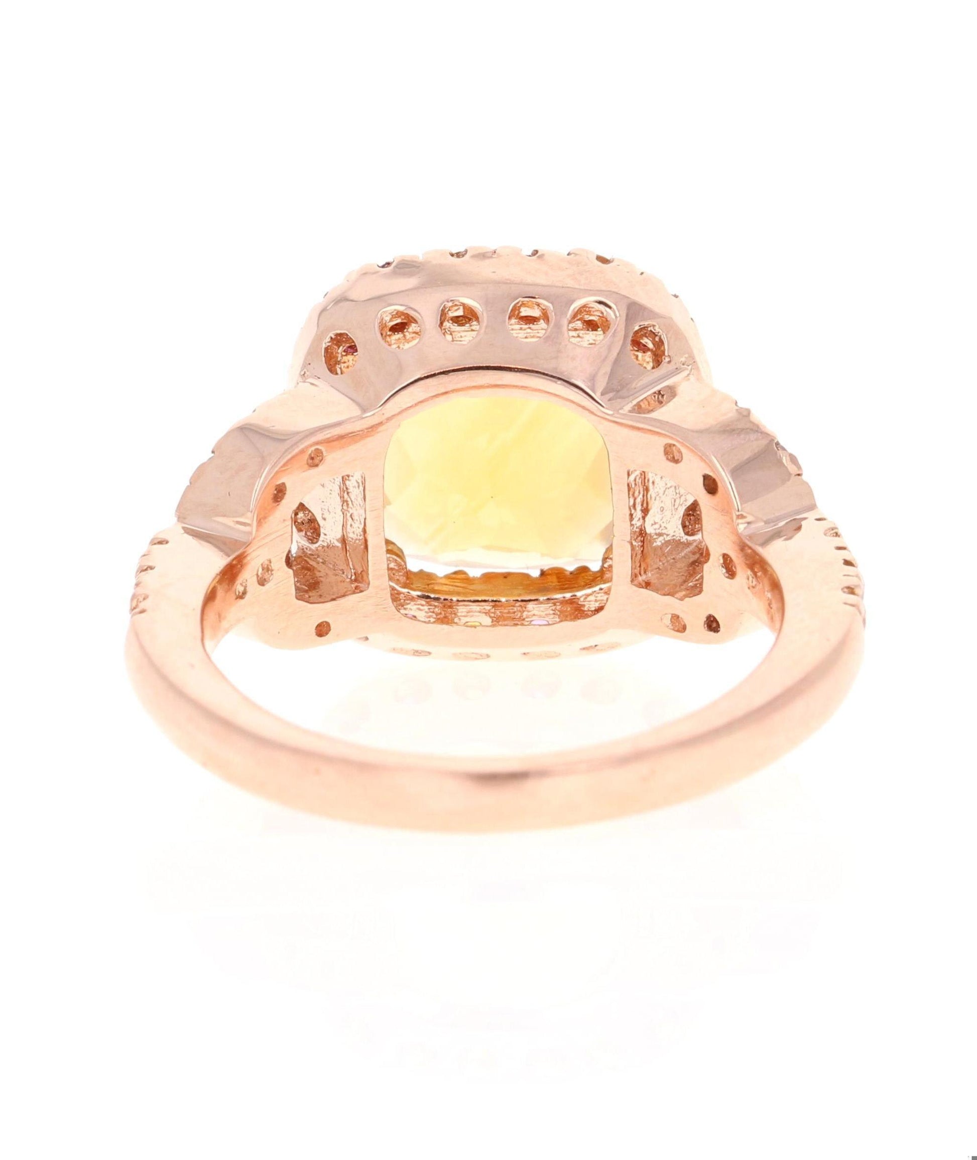 5.10 Carat Cushion Cut Citrine, Pink Sapphire Diamond 14 Karat Rose Gold Ring