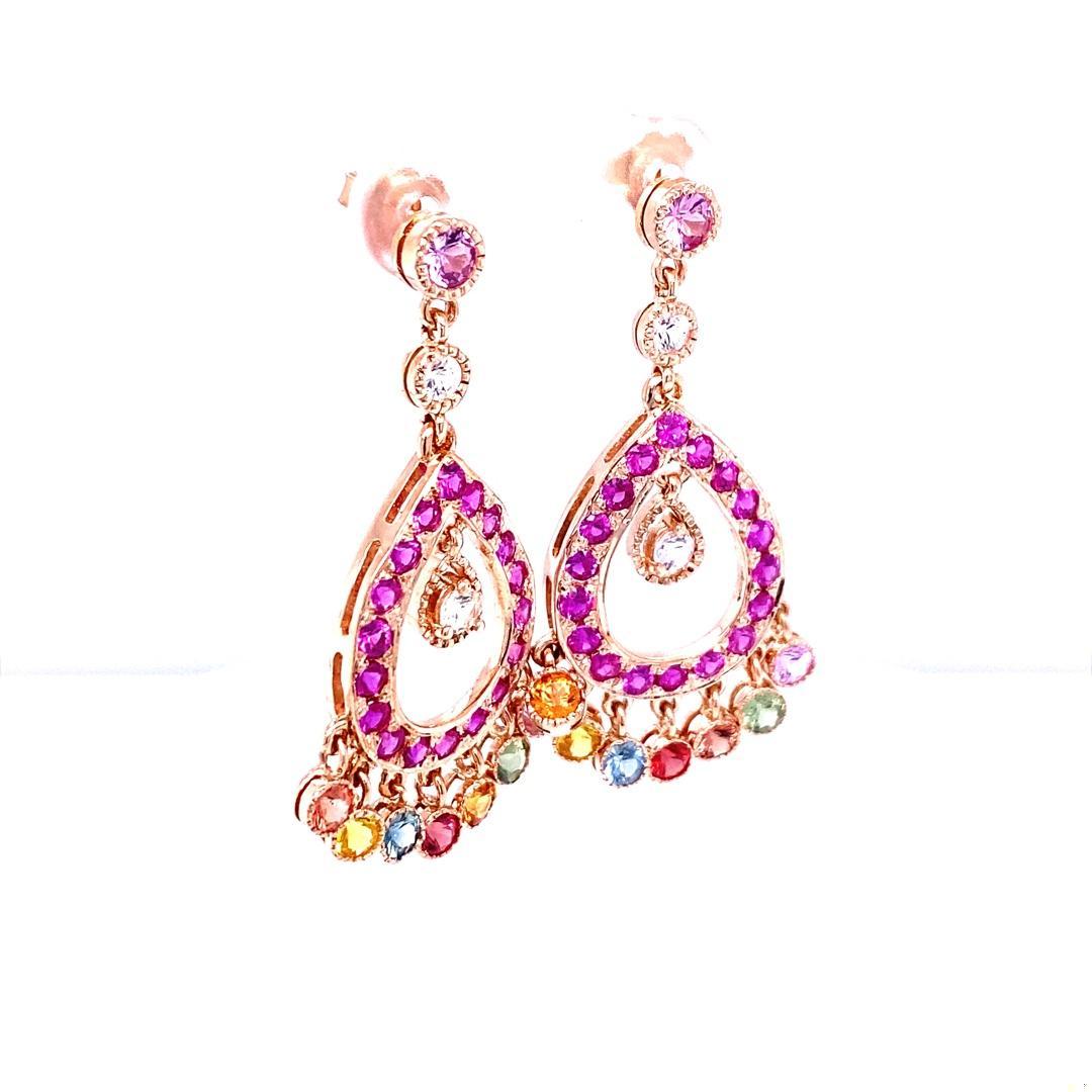 5.12 Carat Natural Sapphire Rose Gold Drop Earrings