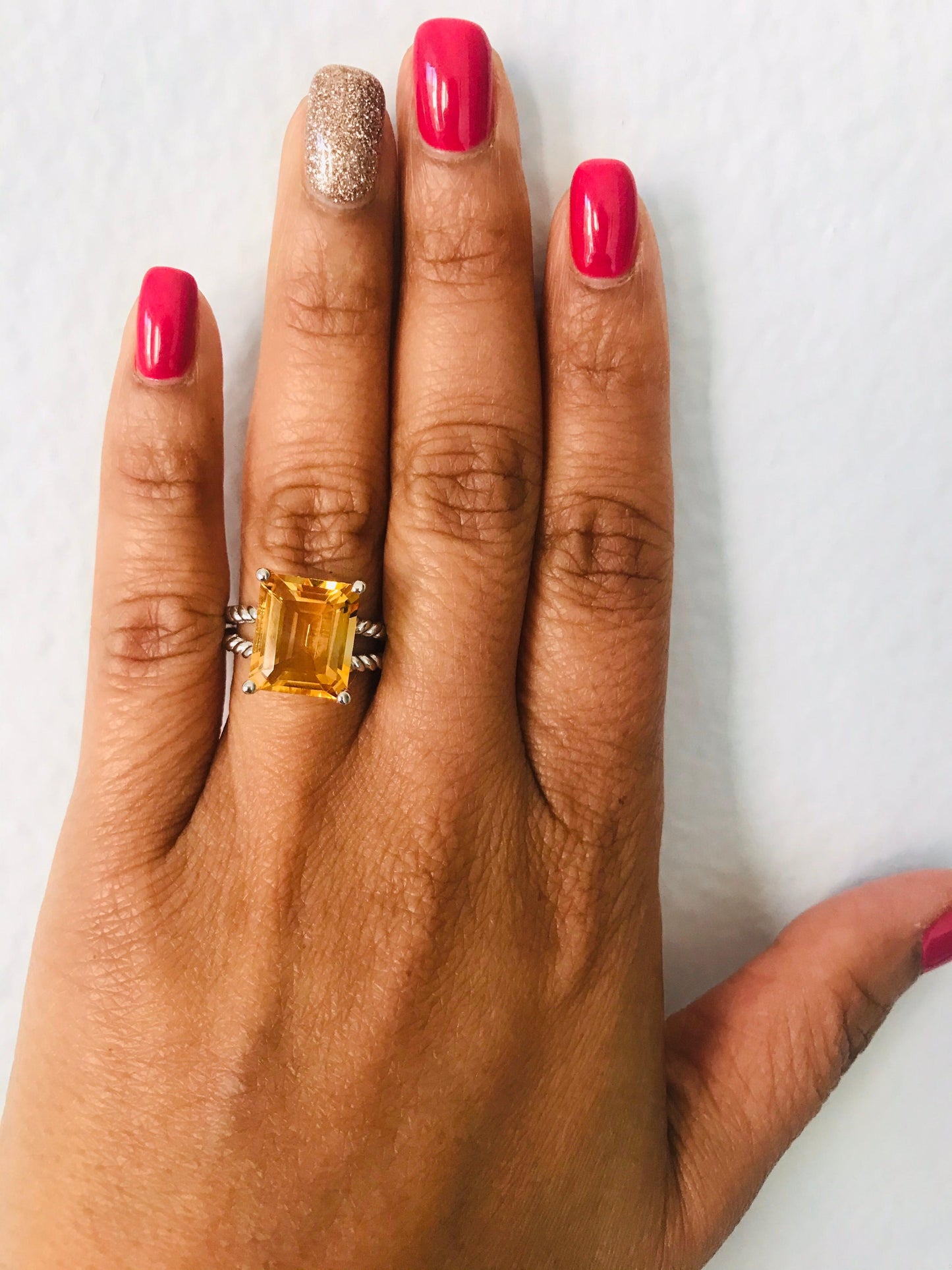 5.18 Carat Emerald Cut Citrine Quartz White Gold Cocktail Ring