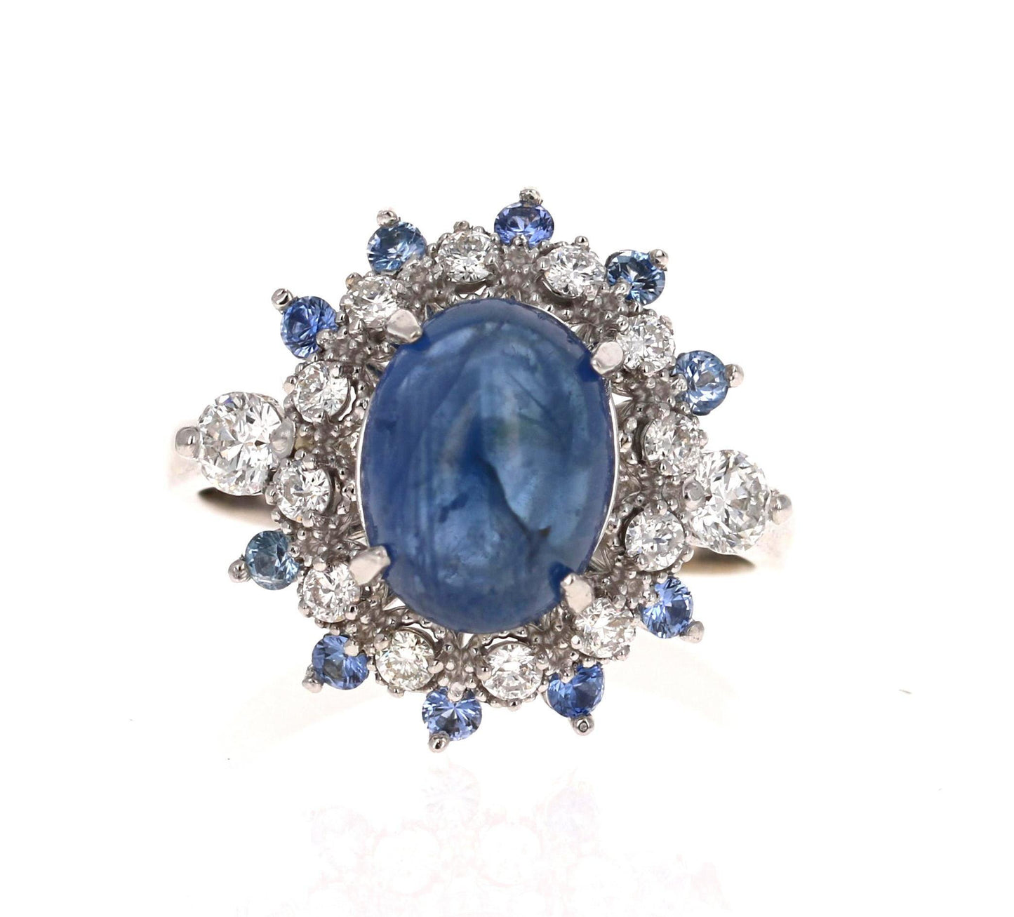 Roshe Jewels Sapphire Ring with Diamonds White Gold Cocktail Ring, 5.20 Carats