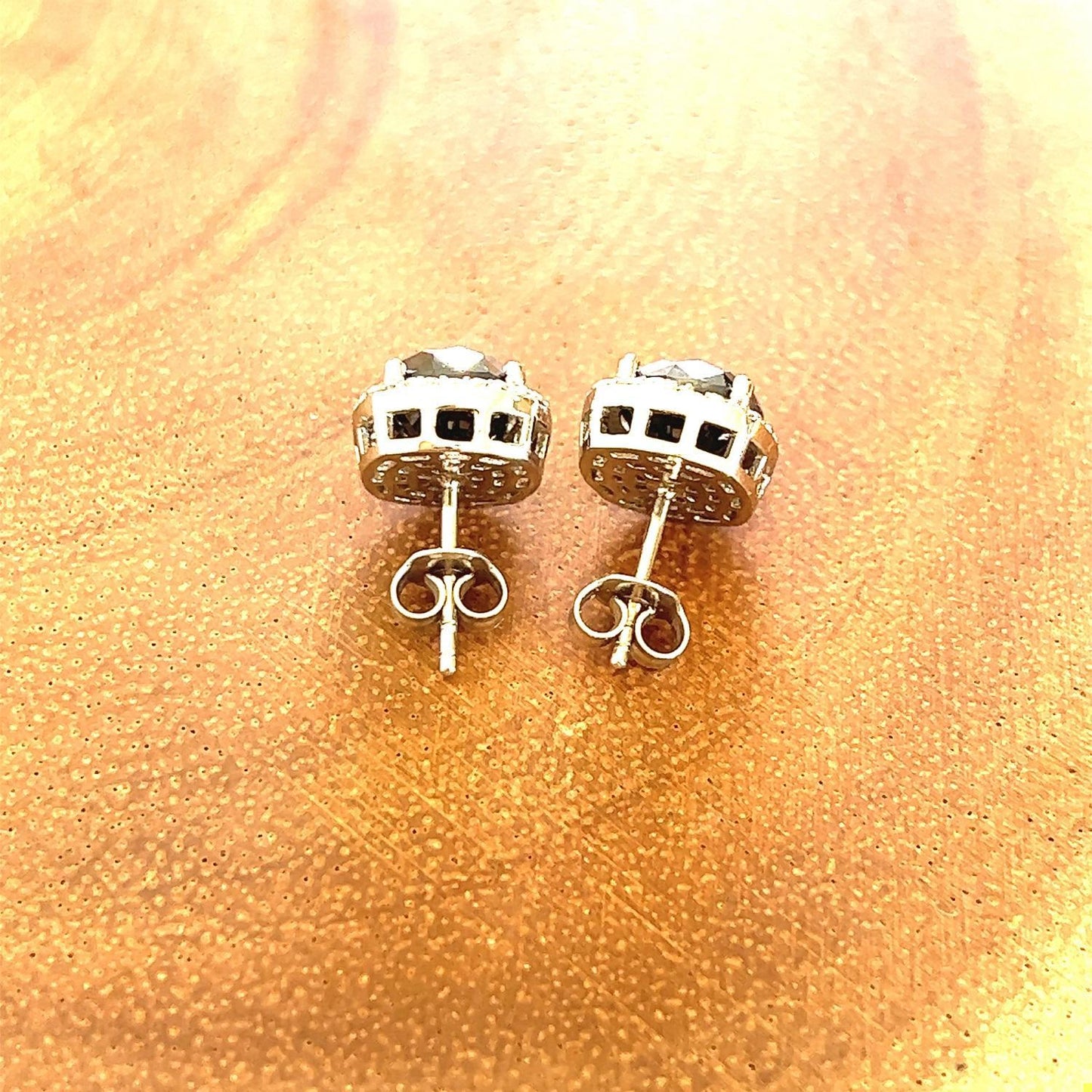 5.92 Carat Black Diamond White Diamond 14 Karat White Gold Stud Earrings