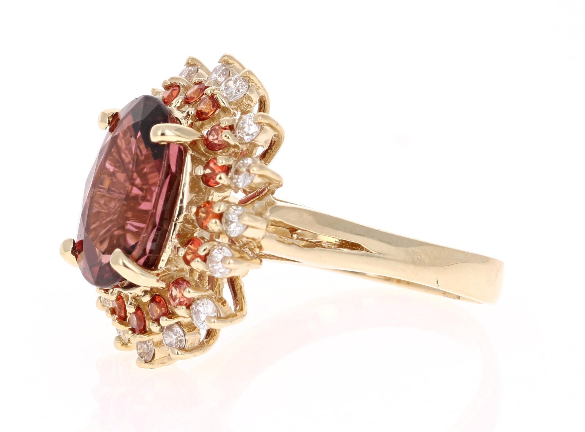 6.23 Carat Tourmaline Sapphire Diamond Yellow Gold Cocktail Ring