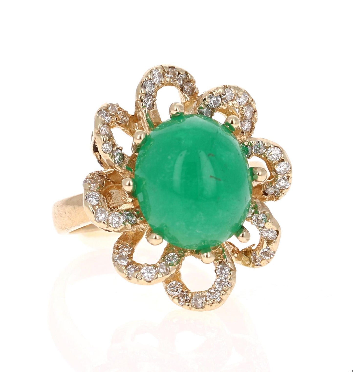 6.24 Carat Cabochon Emerald Diamond Yellow Gold Cocktail Ring