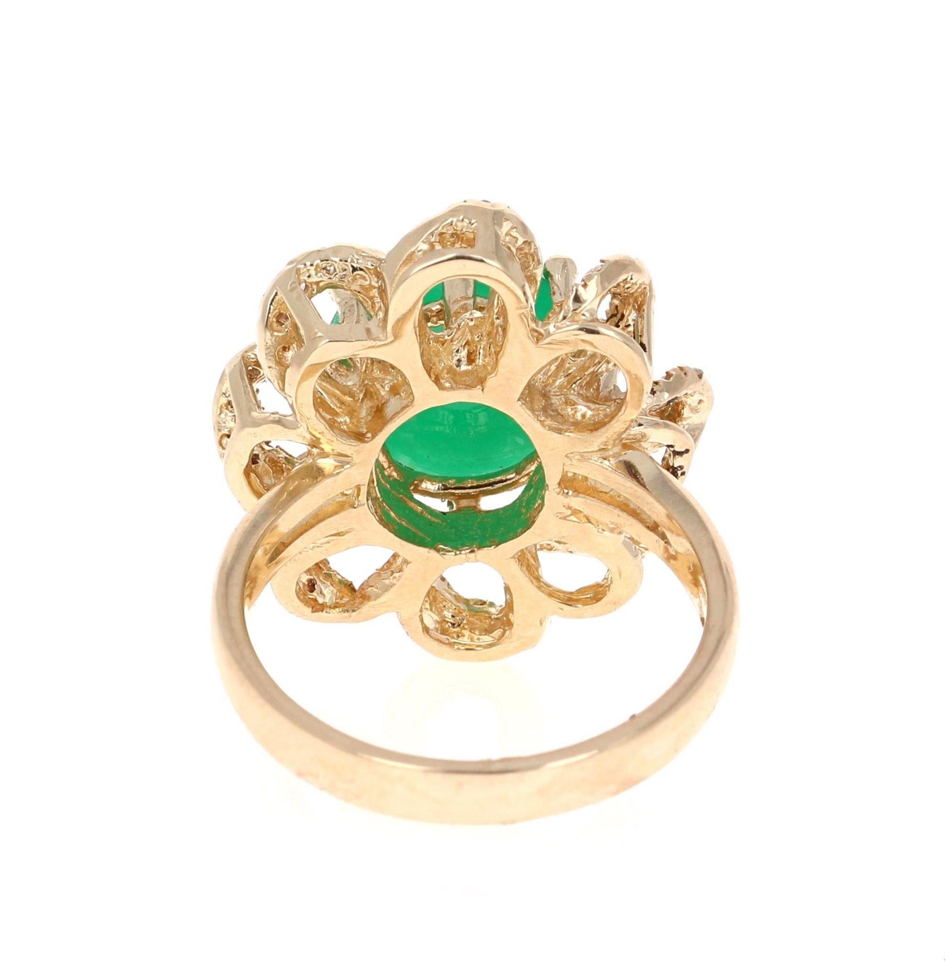 6.24 Carat Cabochon Emerald Diamond Yellow Gold Cocktail Ring