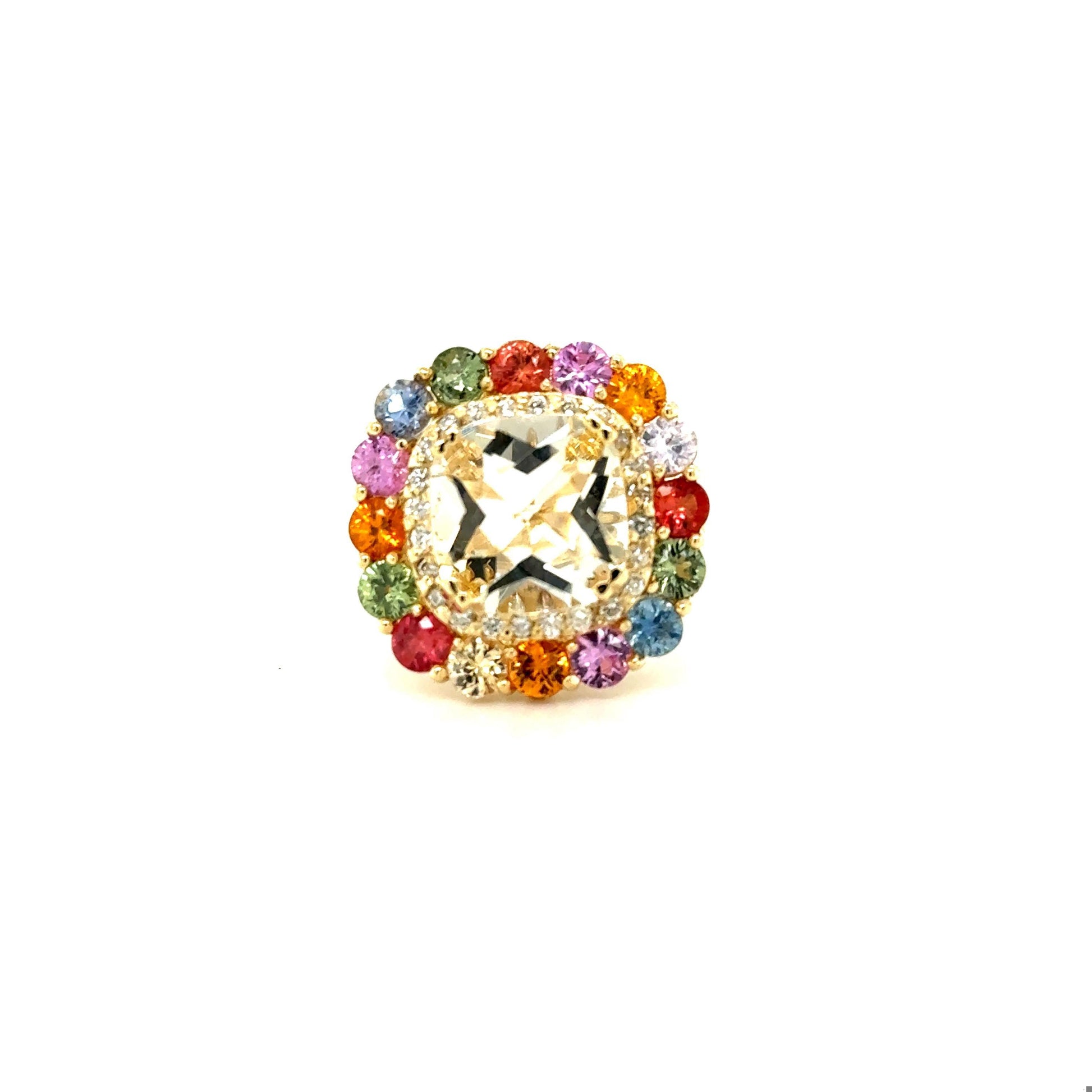 8.12 Carat Citrine Multi-Color Sapphire Diamond Yellow Gold Cocktail Ring