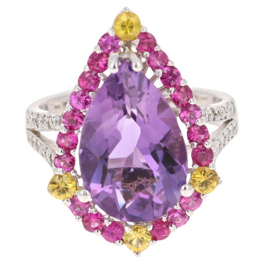 Amethyst Pink Sapphire Diamond White Gold Cocktail Ring