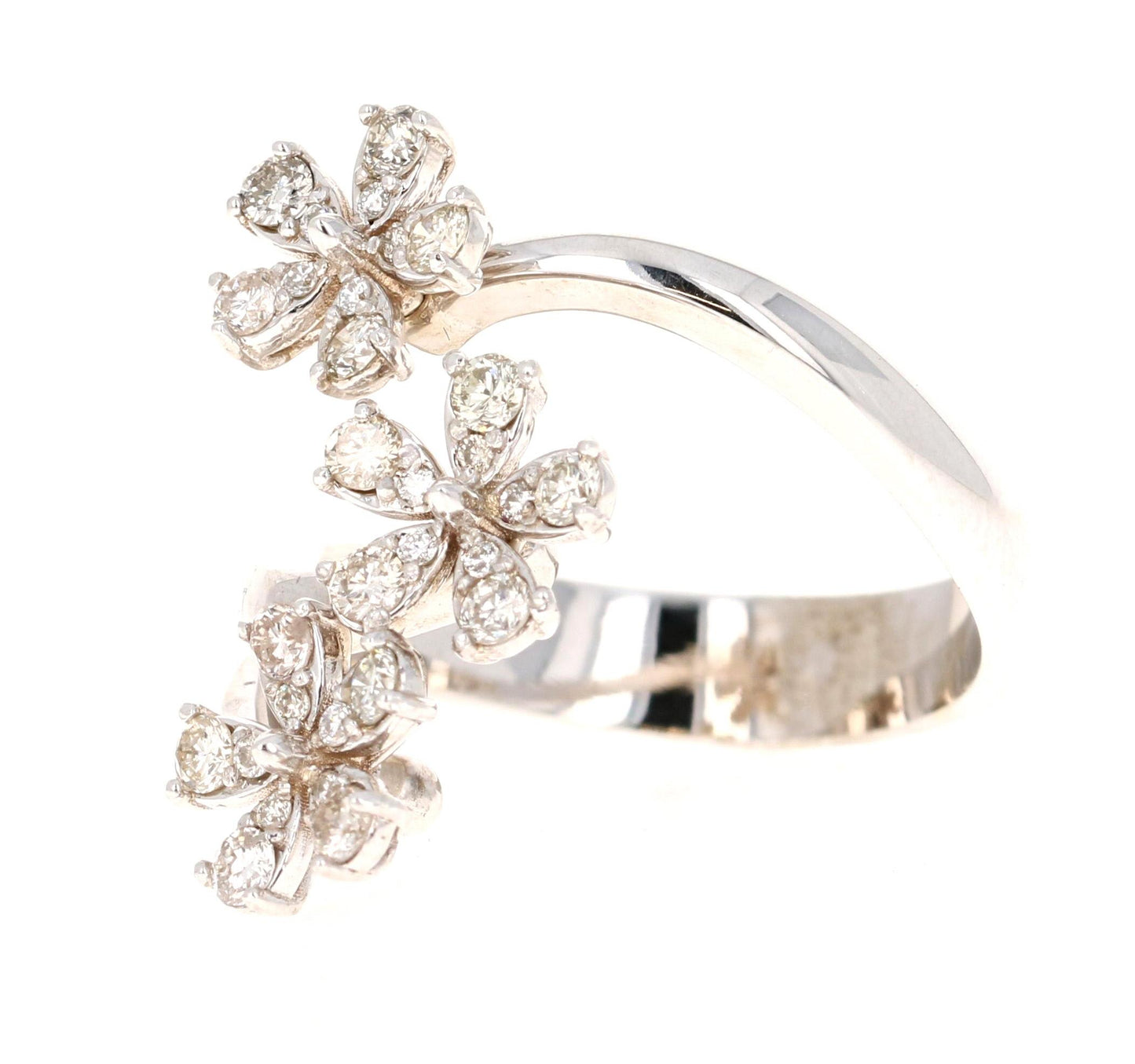 Modern Contemporary Natural Diamond Flower 0.63 Carat White Gold Statement Ring