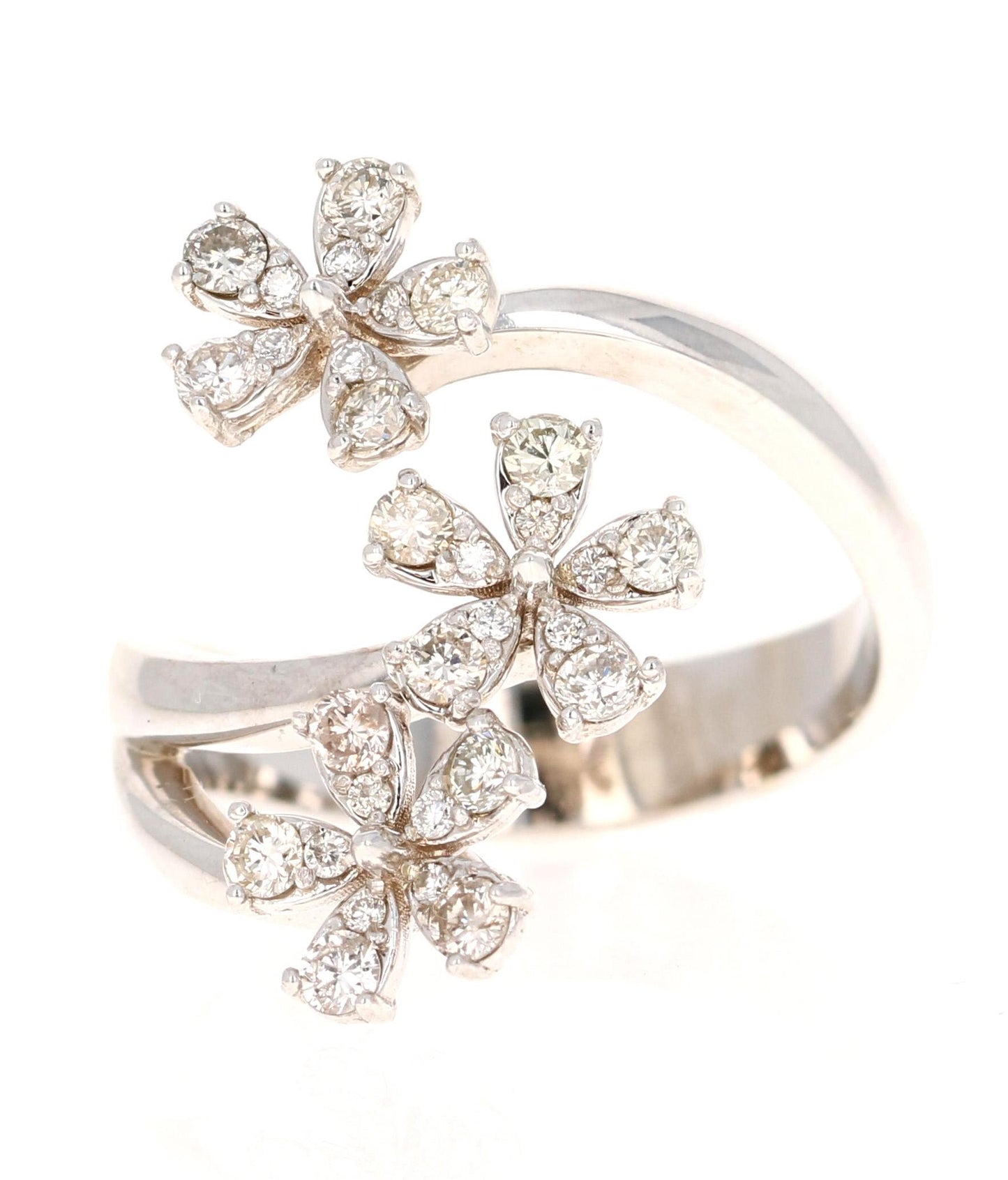 Modern Contemporary Natural Diamond Flower 0.63 Carat White Gold Statement Ring