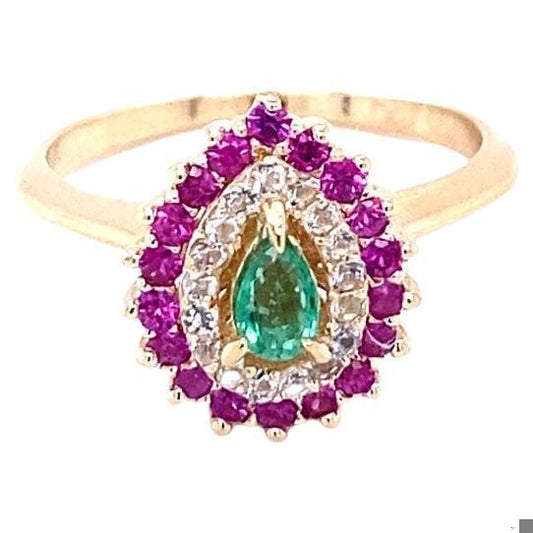 Emerald Sapphire 14 Karat Yellow Gold Cocktail Ring