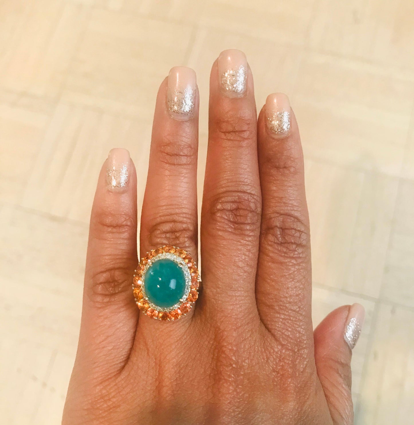 Emerald Sapphire Diamond Yellow Gold Cocktail Ring