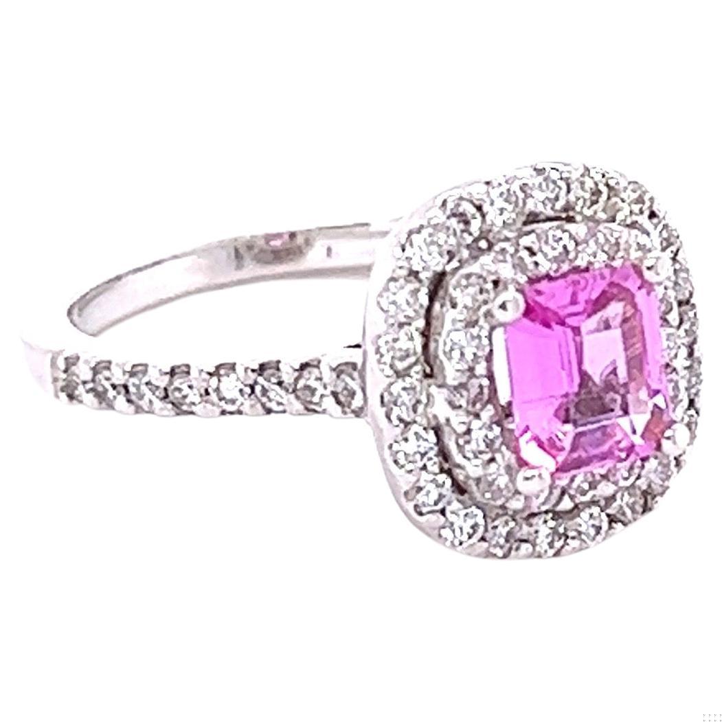 GIA Certified 1.28 Pink Sapphire Diamond White Gold Engagement Ring