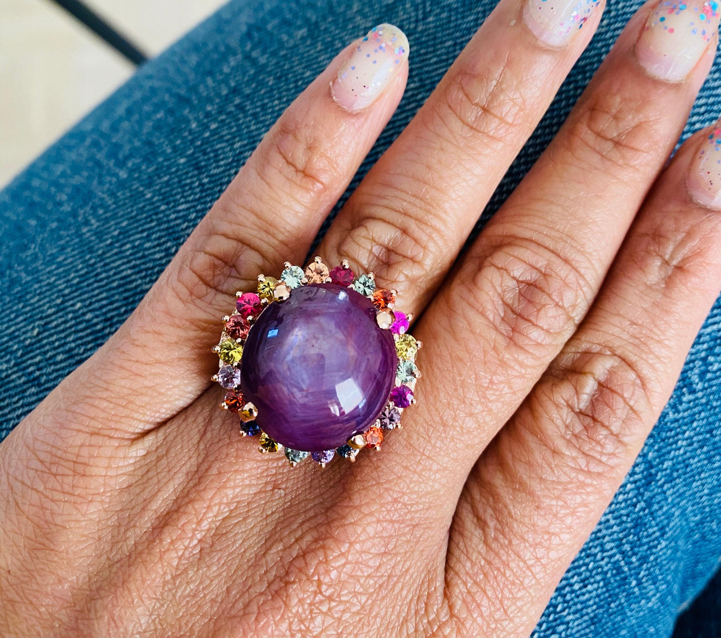 GIA Certified Star Ruby Sapphire Gold Cocktail Ring, Roshe Jewels, 37.55 carats