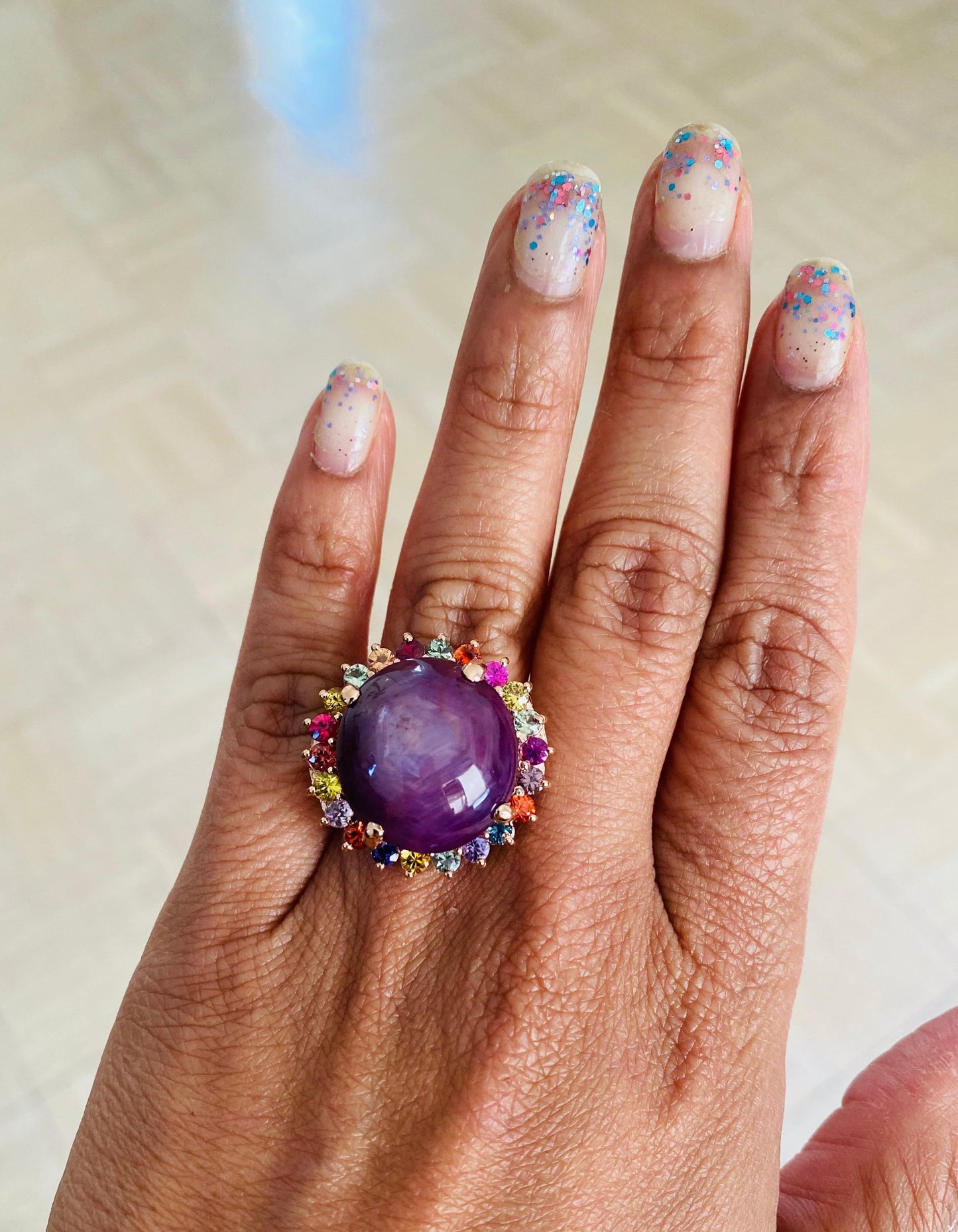 GIA Certified Star Ruby Sapphire Gold Cocktail Ring, Roshe Jewels, 37.55 carats