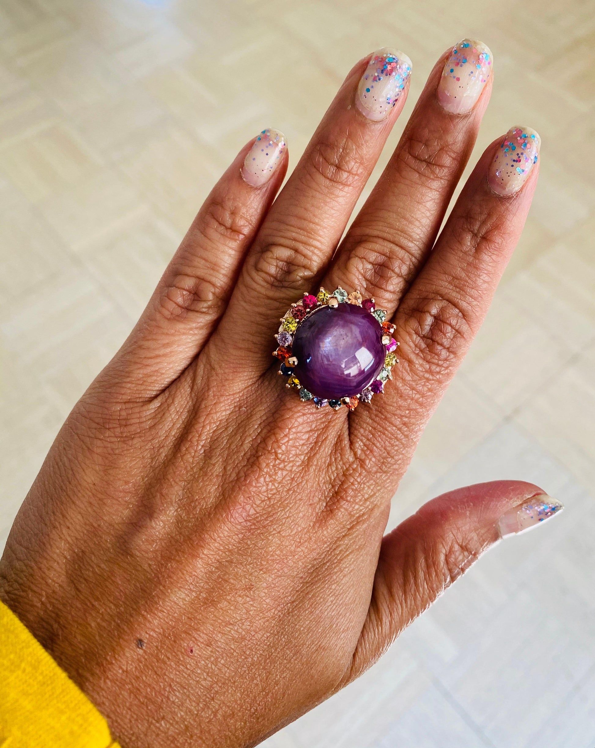 GIA Certified Star Ruby Sapphire Gold Cocktail Ring, Roshe Jewels, 37.55 carats