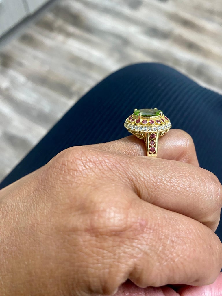 4.48 Carat Peridot Sapphire Diamond Yellow Gold Cocktail Ring