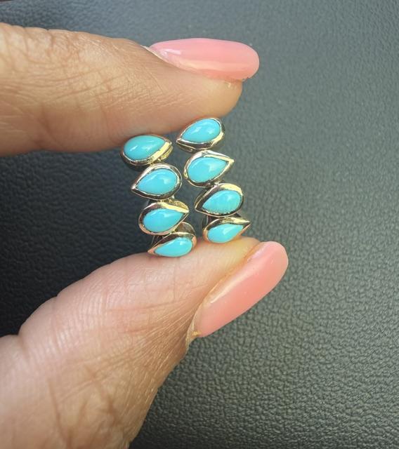 Sleeping Beauty Turquoise Yellow Gold Bezel Hoop Earrings