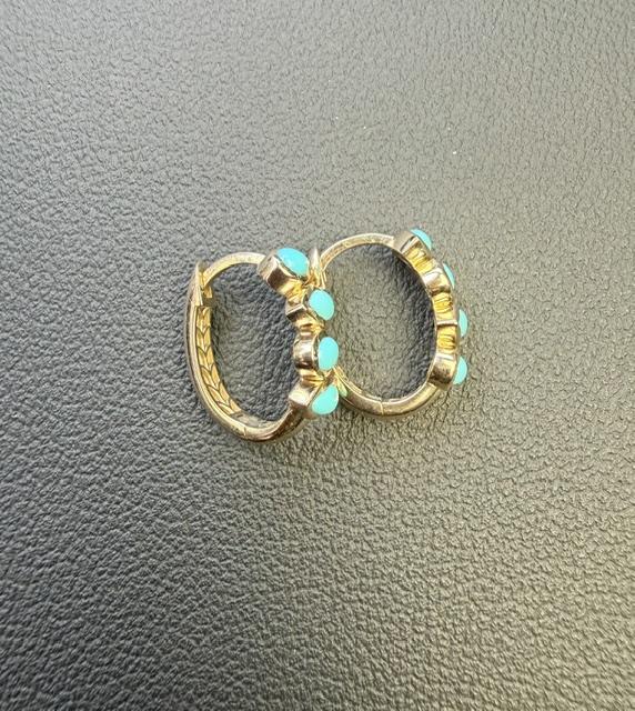 Sleeping Beauty Turquoise Yellow Gold Bezel Hoop Earrings