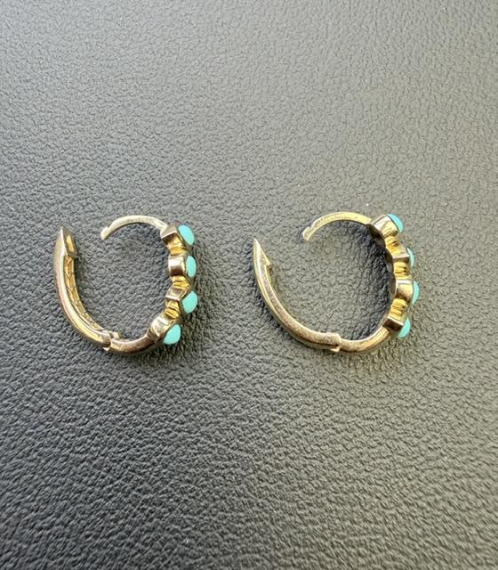 Sleeping Beauty Turquoise Yellow Gold Bezel Hoop Earrings