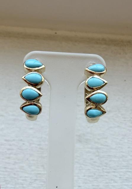 Sleeping Beauty Turquoise Yellow Gold Bezel Hoop Earrings