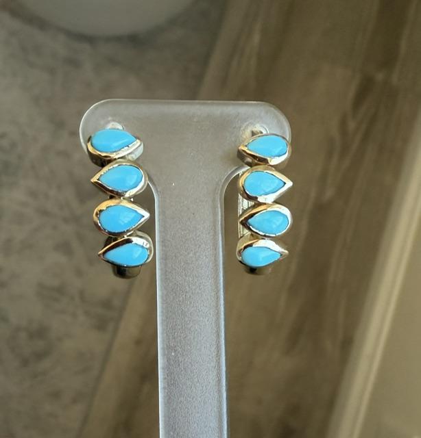 Sleeping Beauty Turquoise Yellow Gold Bezel Hoop Earrings