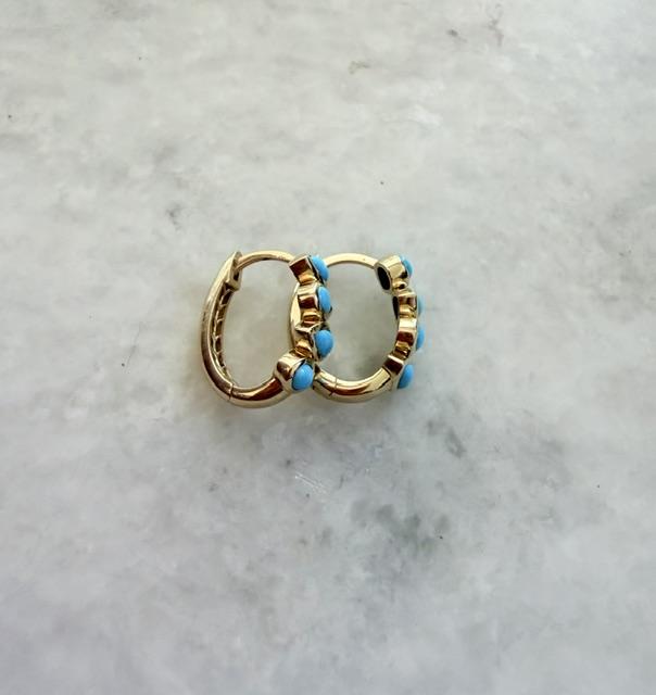 Sleeping Beauty Turquoise Yellow Gold Bezel Hoop Earrings