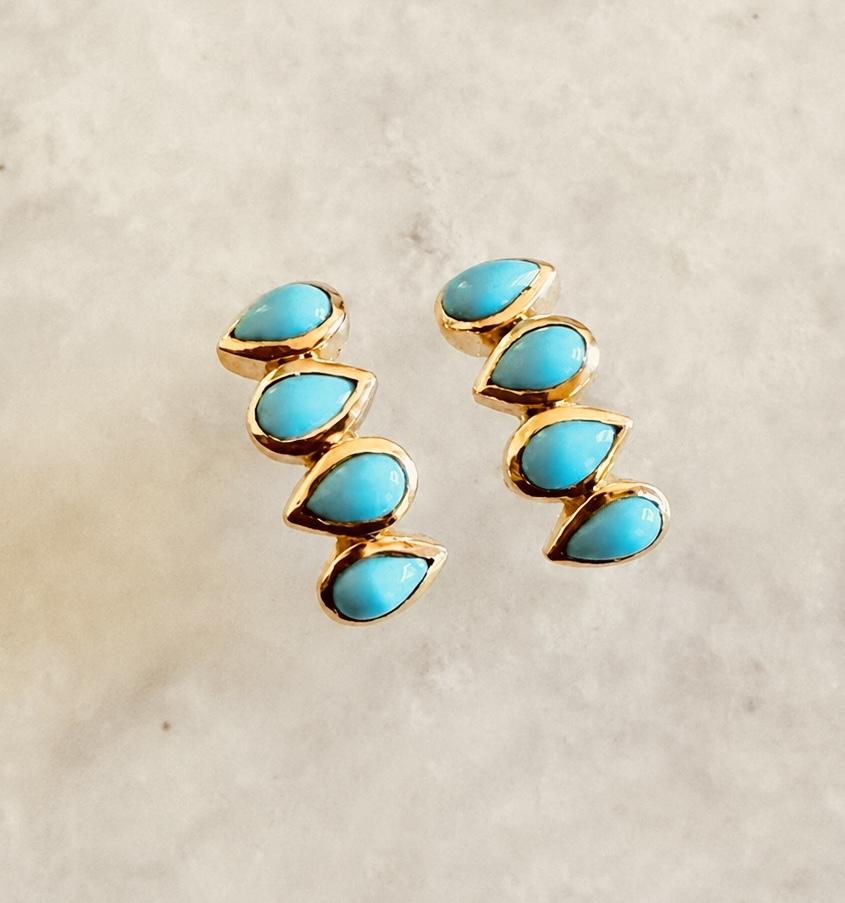 Sleeping Beauty Turquoise Yellow Gold Bezel Hoop Earrings