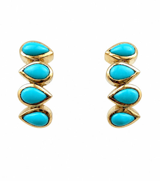 Sleeping Beauty Turquoise Yellow Gold Bezel Hoop Earrings