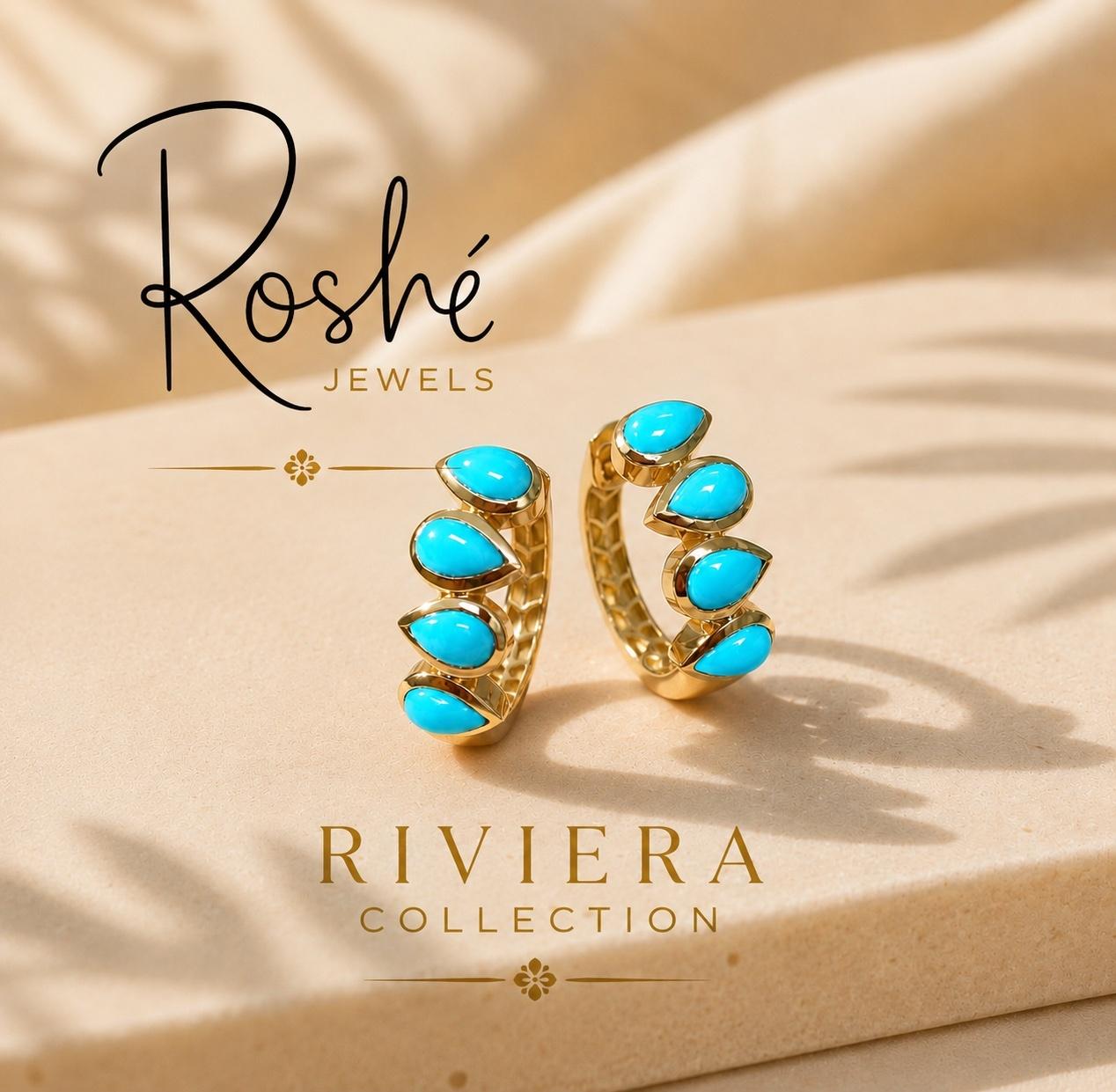 Sleeping Beauty Turquoise Yellow Gold Bezel Hoop Earrings