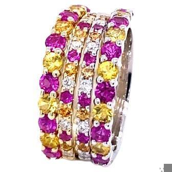 Multi Color Sapphire and Diamond Stackable Gold Band Set
