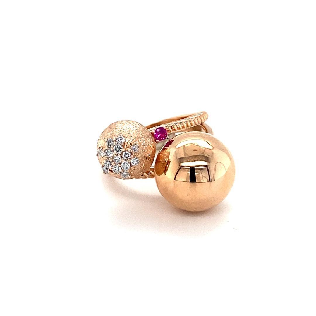 Natural Diamond and Pink Sapphire Rose Gold Cocktail Ring