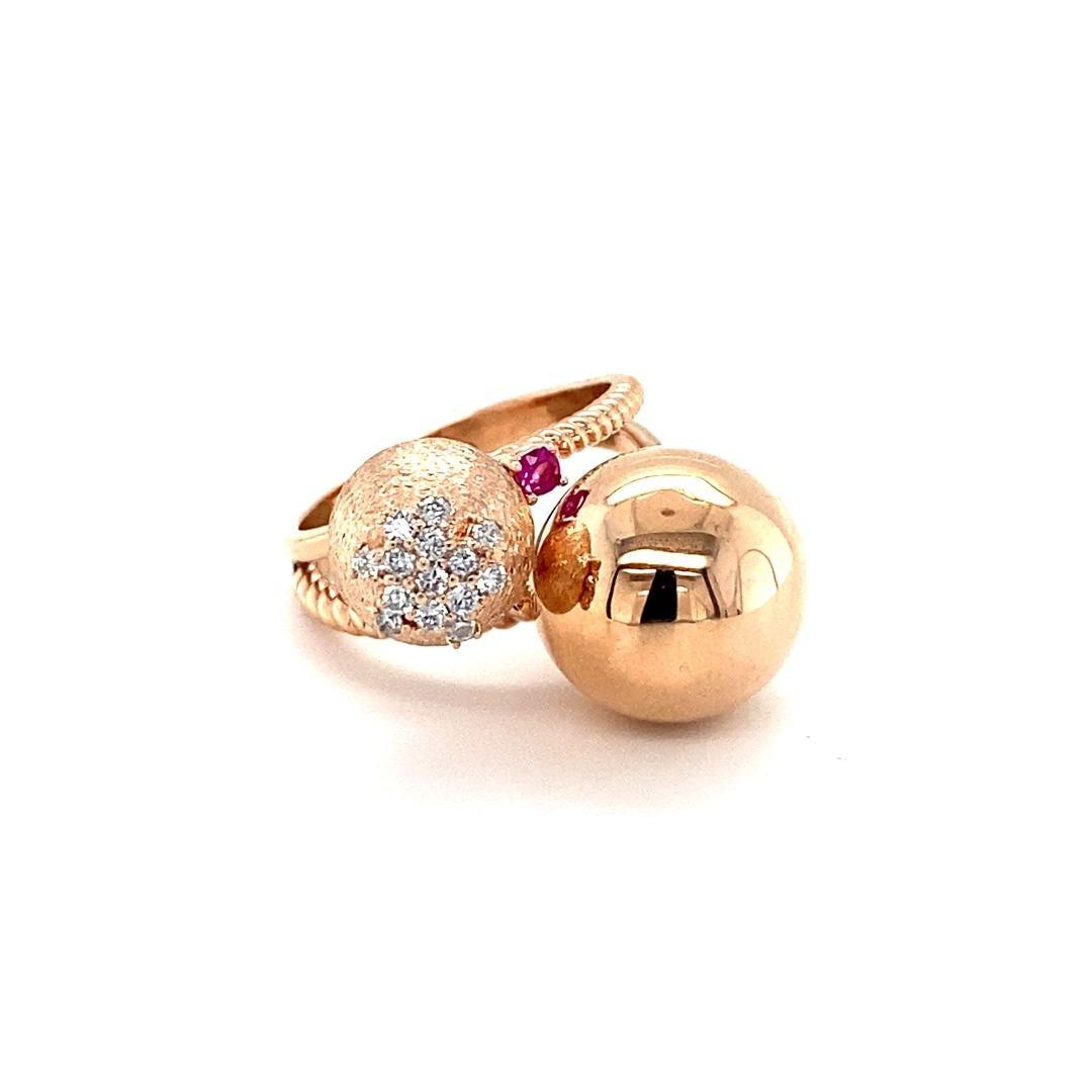 Natural Diamond and Pink Sapphire Rose Gold Cocktail Ring