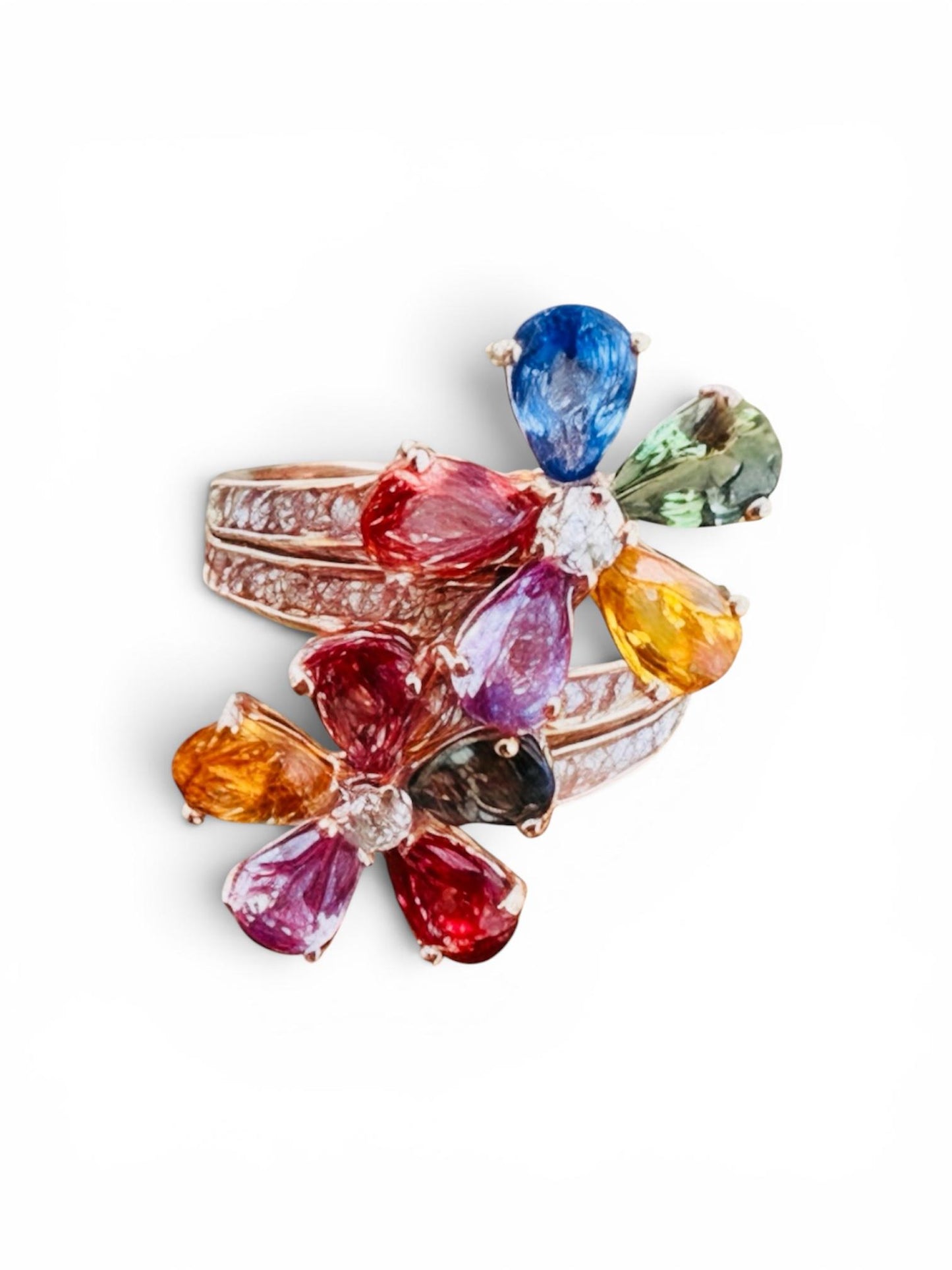 4.82 Carats Natural Sapphire Diamond Flower 14 Karat Rose Gold Cocktail Ring