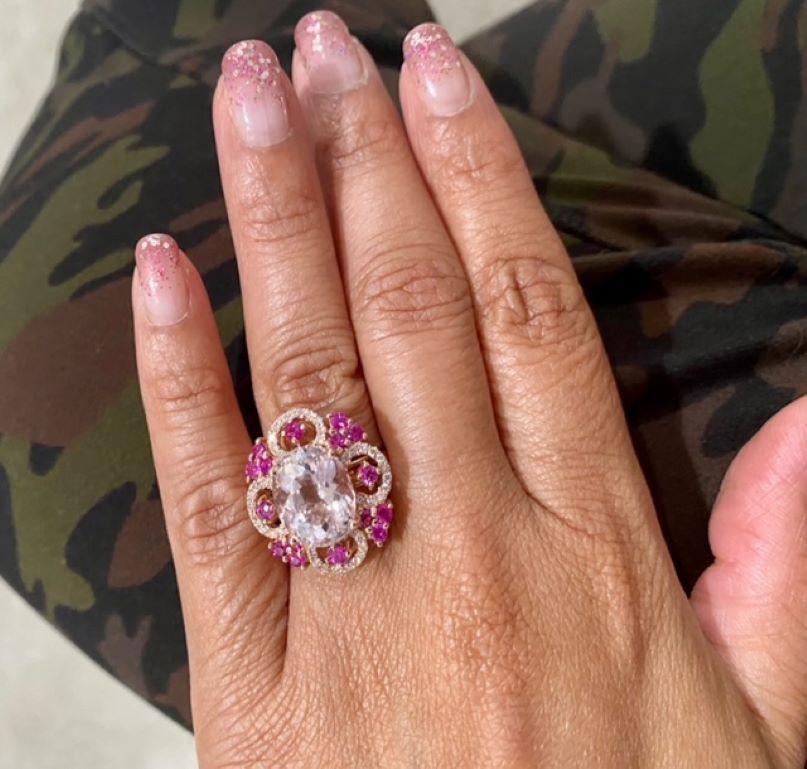 7.13 Carat Pink Morganite Sapphire Diamond Rose Gold Cocktail Ring