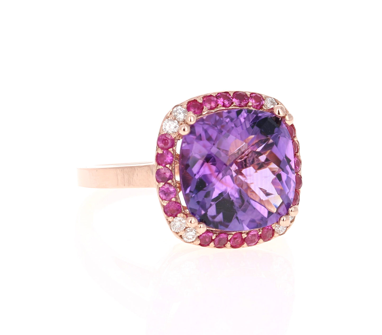 6.63 Ct Amethyst, Pink Sapphire, Diamond 14K Rose Gold Cocktail Ring