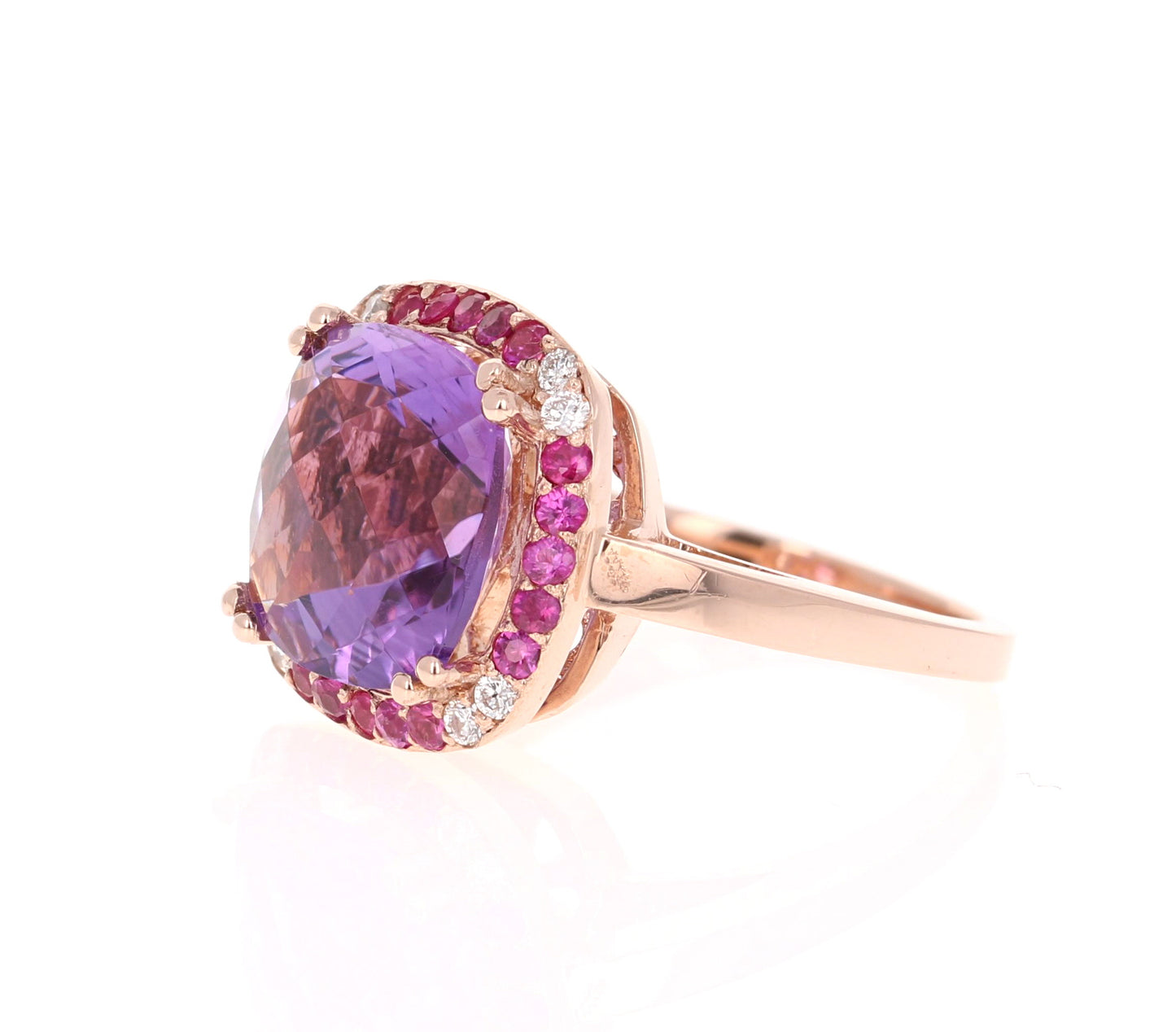 6.63 Ct Amethyst, Pink Sapphire, Diamond 14K Rose Gold Cocktail Ring