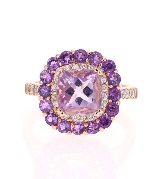 3.56 Ct Amethyst Diamond 14K Rose Gold Cocktail Ring