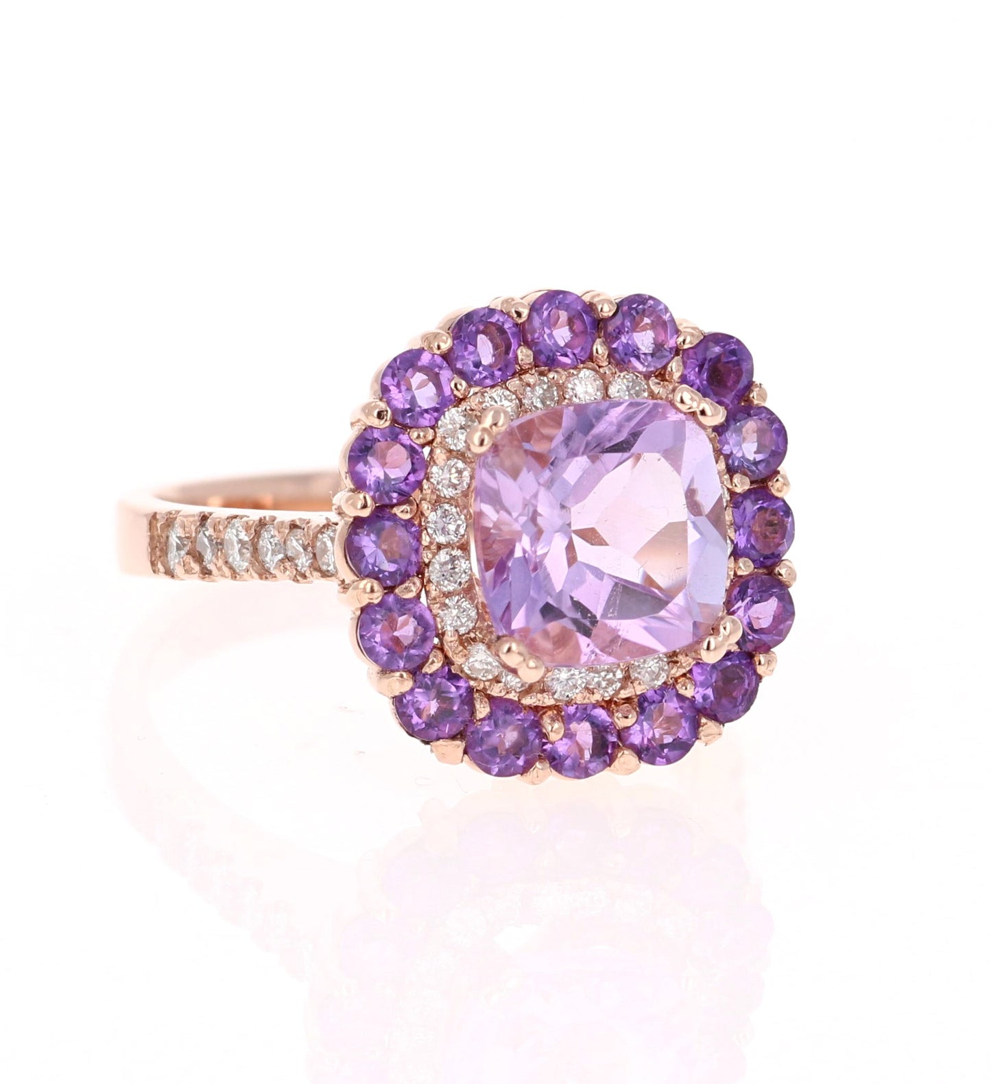 3.56 Ct Amethyst Diamond 14K Rose Gold Cocktail Ring