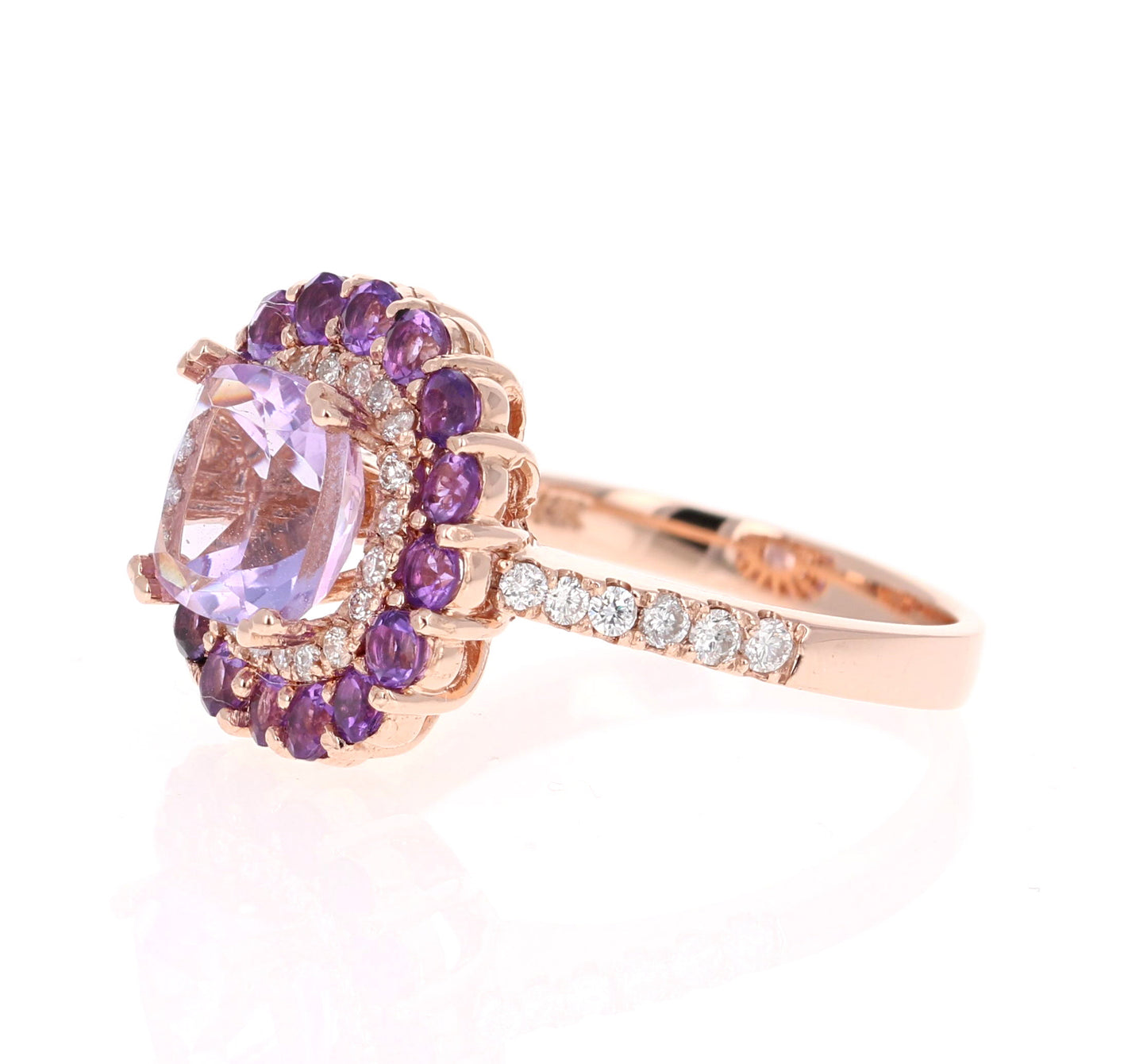 3.56 Ct Amethyst Diamond 14K Rose Gold Cocktail Ring