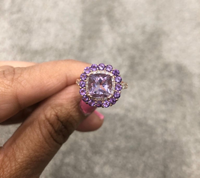 3.56 Ct Amethyst Diamond 14K Rose Gold Cocktail Ring