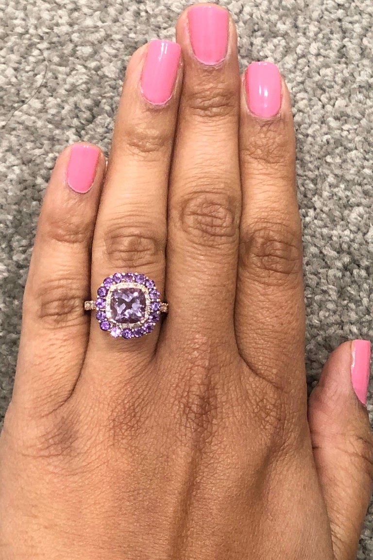 3.56 Ct Amethyst Diamond 14K Rose Gold Cocktail Ring