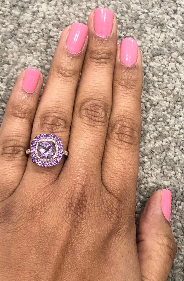 3.56 Ct Amethyst Diamond 14K Rose Gold Cocktail Ring