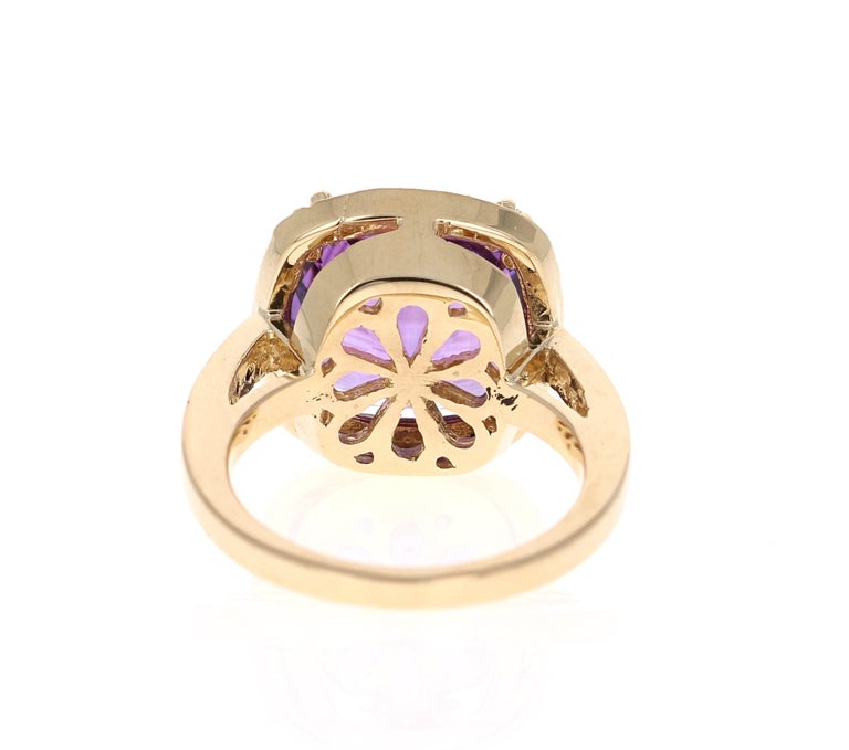 7.01 Ct  Amethyst, Yellow Sapphire, Diamond 14K Yellow Gold Cocktail Ring