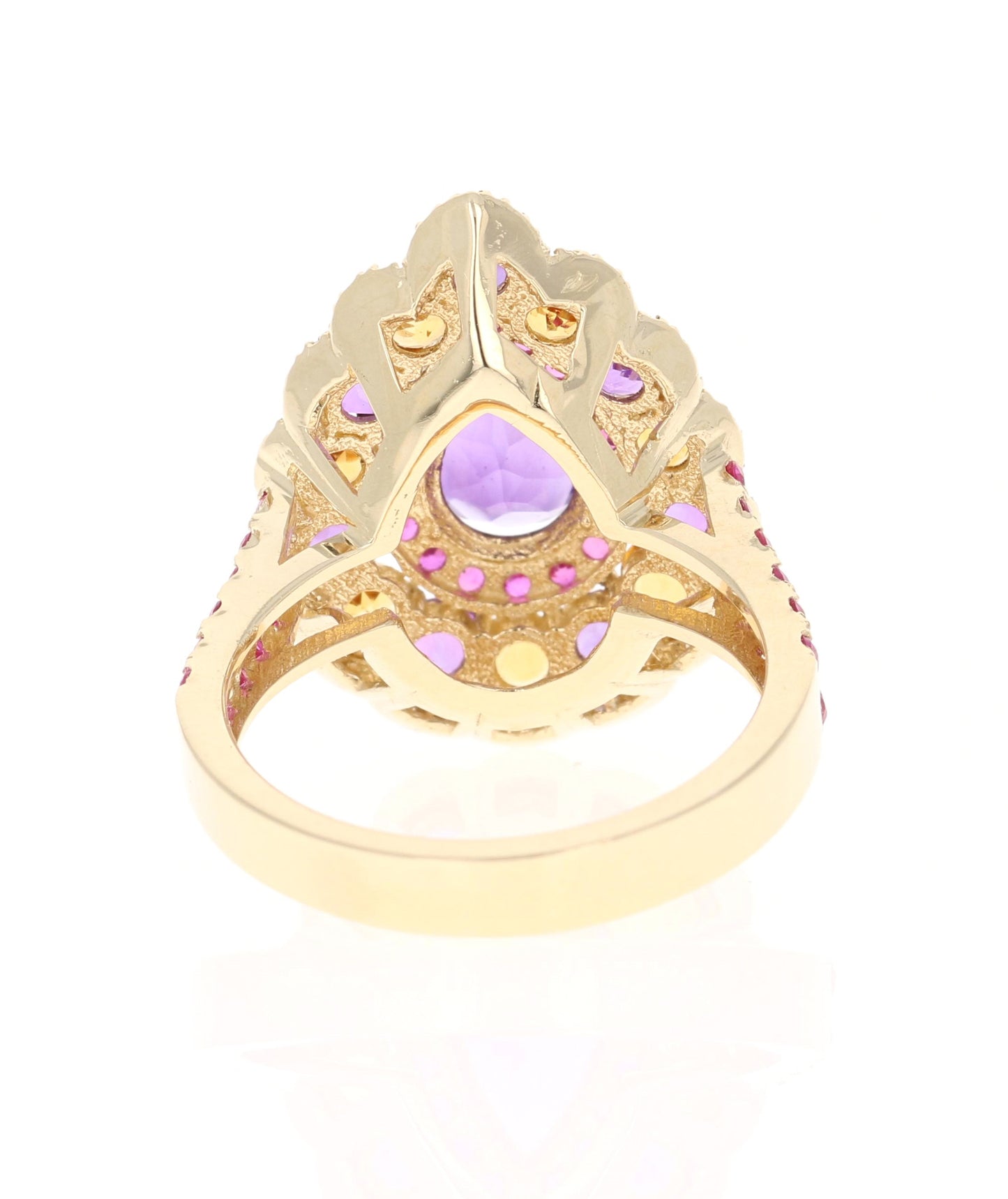 3.28 Ct Amethyst, Pink Sapphire Diamond 14K Yellow Gold Cocktail Ring