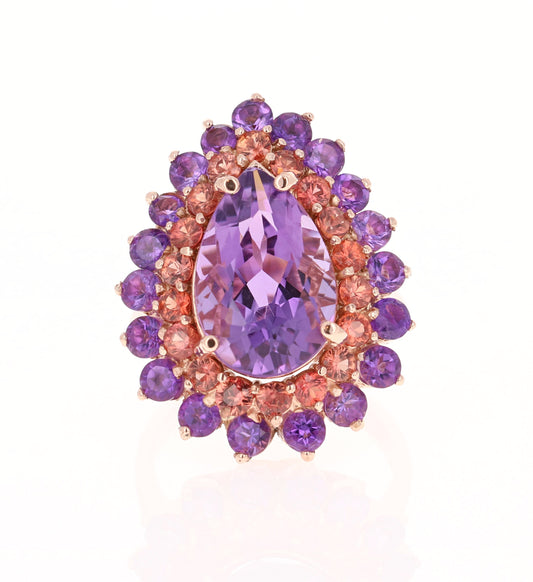 8.90 Ct Amethyst, Red Sapphire 14K Rose Gold Cocktail Ring