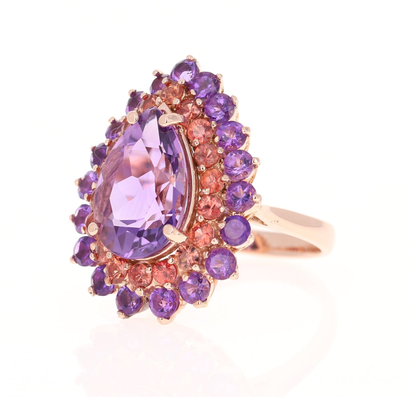 8.90 Ct Amethyst, Red Sapphire 14K Rose Gold Cocktail Ring