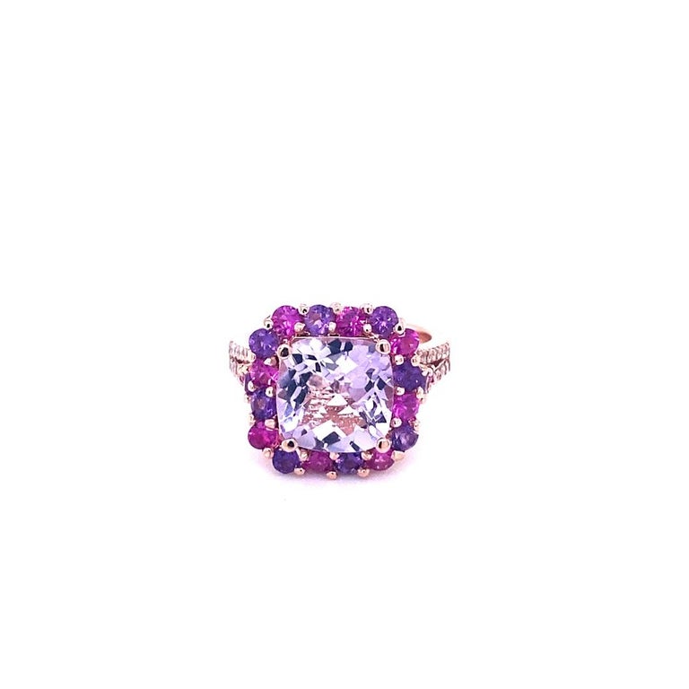 5.69 Ct Amethyst, Sapphire, Diamond 14K Rose Gold Cocktail Ring