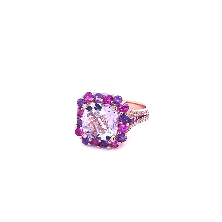 5.69 Ct Amethyst, Sapphire, Diamond 14K Rose Gold Cocktail Ring