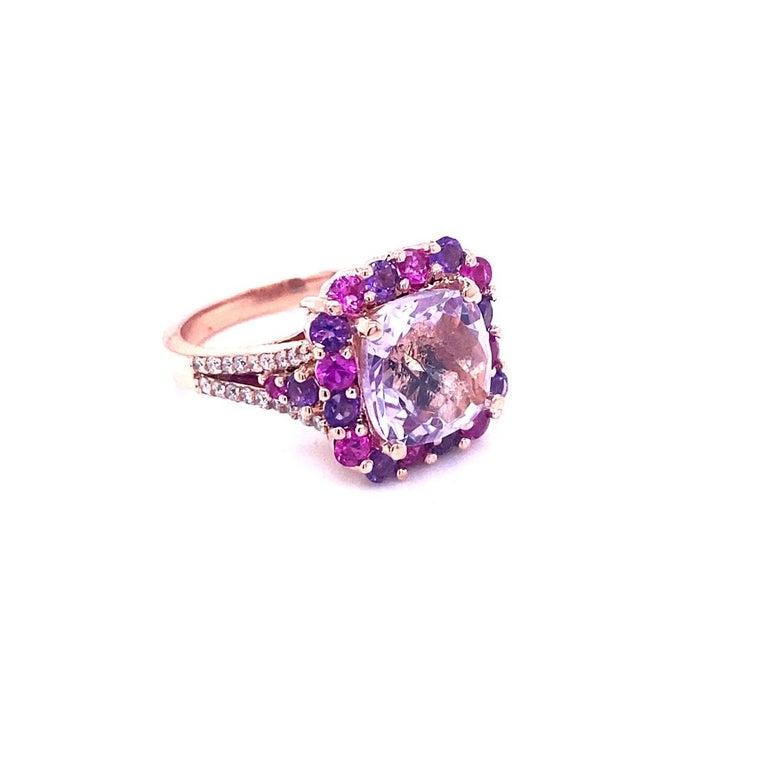 5.69 Ct Amethyst, Sapphire, Diamond 14K Rose Gold Cocktail Ring