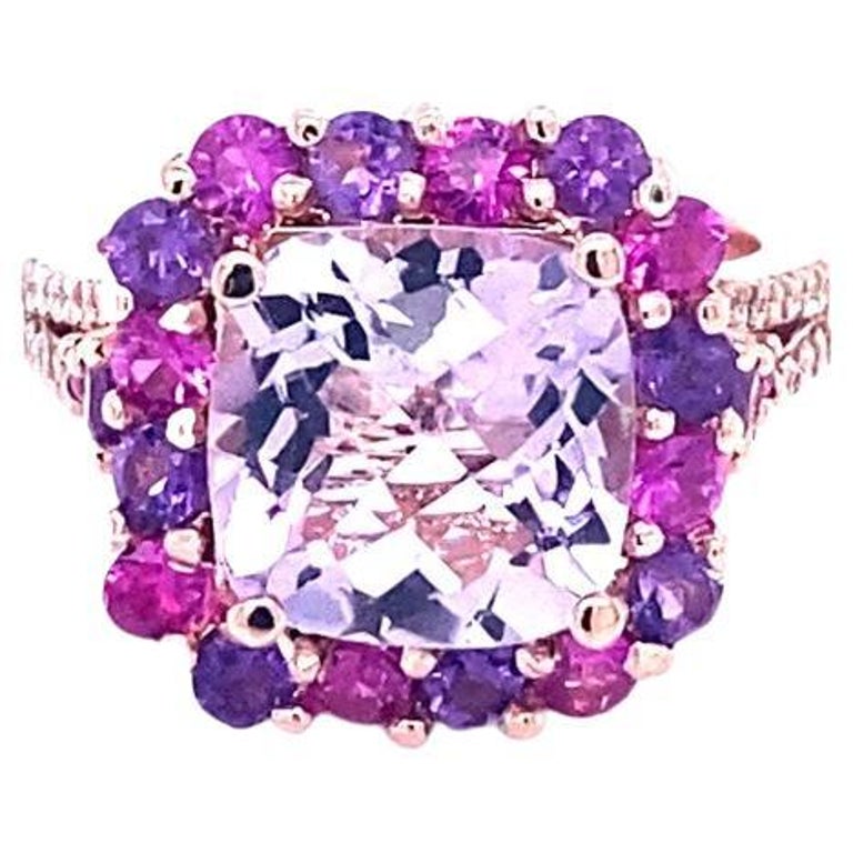 5.69 Ct Amethyst, Sapphire, Diamond 14K Rose Gold Cocktail Ring